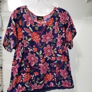 Anthropologie W5 Floral Short Sleeve Blouse Size Small